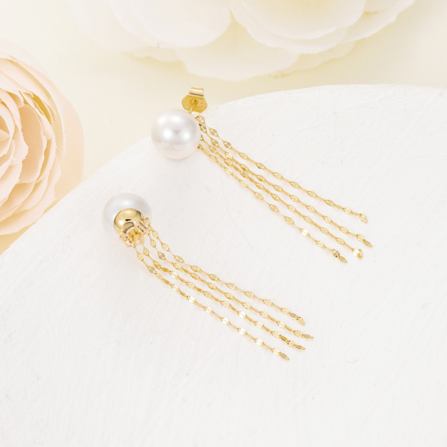 Pendientes colgantes de perlas con forma circular de oro de 14 quilates-3